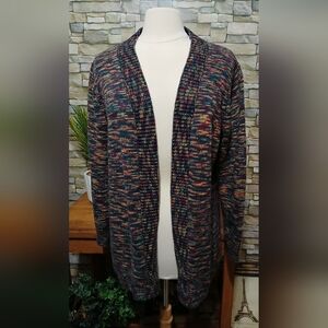 Chadwicks Marled Rainbow Chunky Cardigan Sweater Open Front Textured‎ Knit XL